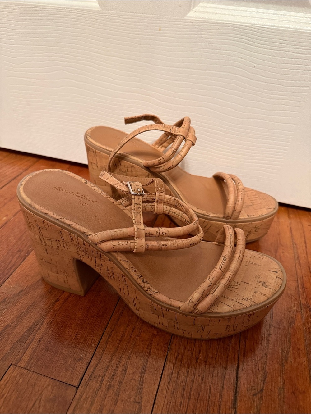 Cork Platform Strappy Heeled Sandals - Tan